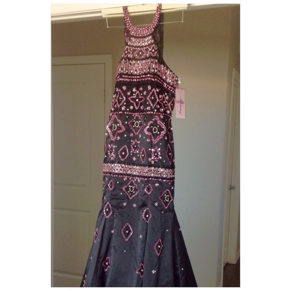 Black Satin Embellished Formal Dress - Picture 7 of 8